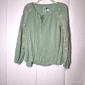 Cupio Sage Embroidered Hippie Boho Blouse - size Small